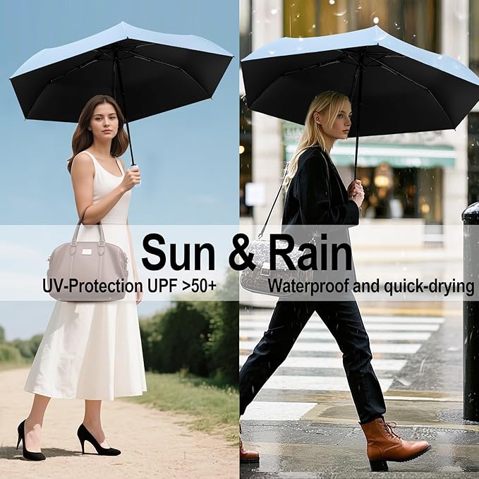 Windproof Compact Travel Umbrella,Large Strong but Light Portable and Automatic Folding Rain Umbrella, small inverted for travel size