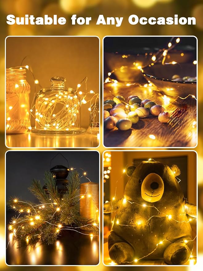 Fairy Lights Battery Operated 120 LED 40FT Remote String Lights Warm White | 8 Modes, IP44 Waterproof, Timer & Memory, Long Battery Twinkle Lights for Christmas Wreath Wedding Table Indoor Outdoor Decor