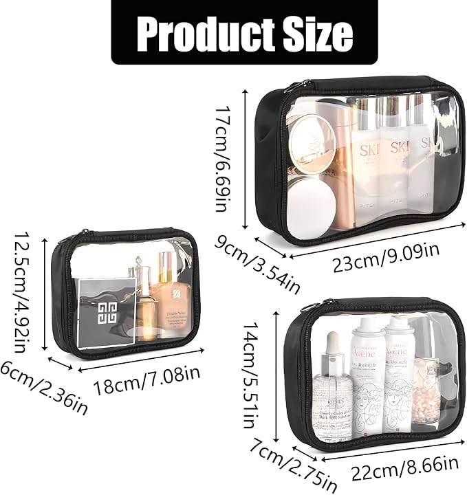 Clear TSA Approved Toiletry Bag - 3-Pack (Large, Small & Mini) Clear Makeup Cosmetic Bag with Zipper, Quart Size Travel Essential Organizer for Women, Car Bag Organizer & Car Organization Essentials