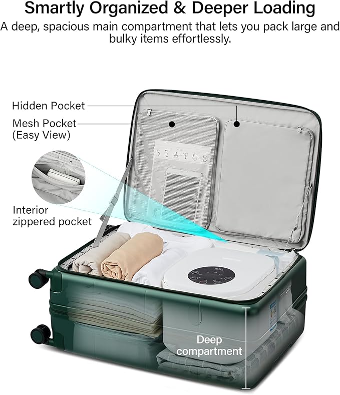 MILADA 20-Inch Expandable Carry On Luggage, Hard Shell Top-Opening Luggage with Wheels, TSA-Approved Small Travel Bag for Men and Women Carry-On Suitcase, Blackish Green