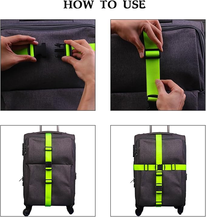 MAGARROW 1.5" Utility Luggage Straps with Buckle Adjustable, 4-Pack (Neon Green, 9.5 feet Long)