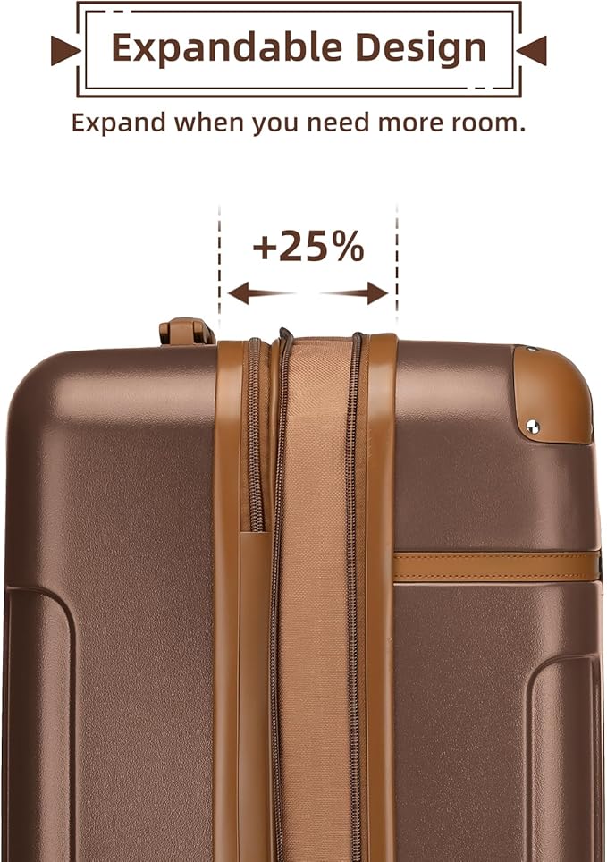 LARVENDER Carry On Luggage 22x14x9 Airline Approved with Spinner Wheels, Expandable 20 Inch Luggage with TSA Lock, Hard Shell Carry On Suitcases for Women Men, Maple