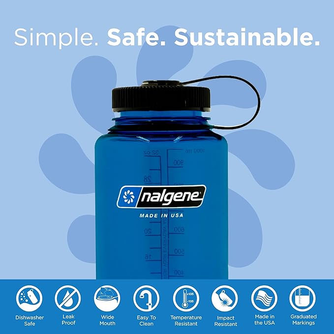 Nalgene 32 oz Wide Mouth Water Bottle | BPA-Free, Durable & Leak Proof, Lightweight Bottle for Hiking & Gym, Work & Travel