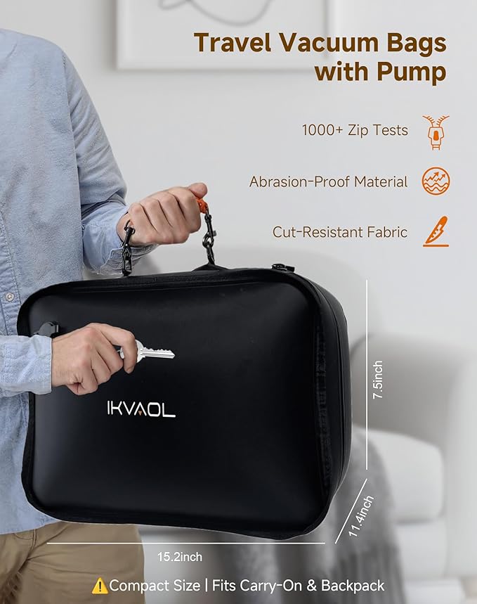 Vacuum Bags for Travel with Pump,Reusable Compression Packing Cubes to Save Space for Luggage and Backpack with IP68 Waterproof,Vacuum Seal Bags for Clothing travel (Black, 1Pack)