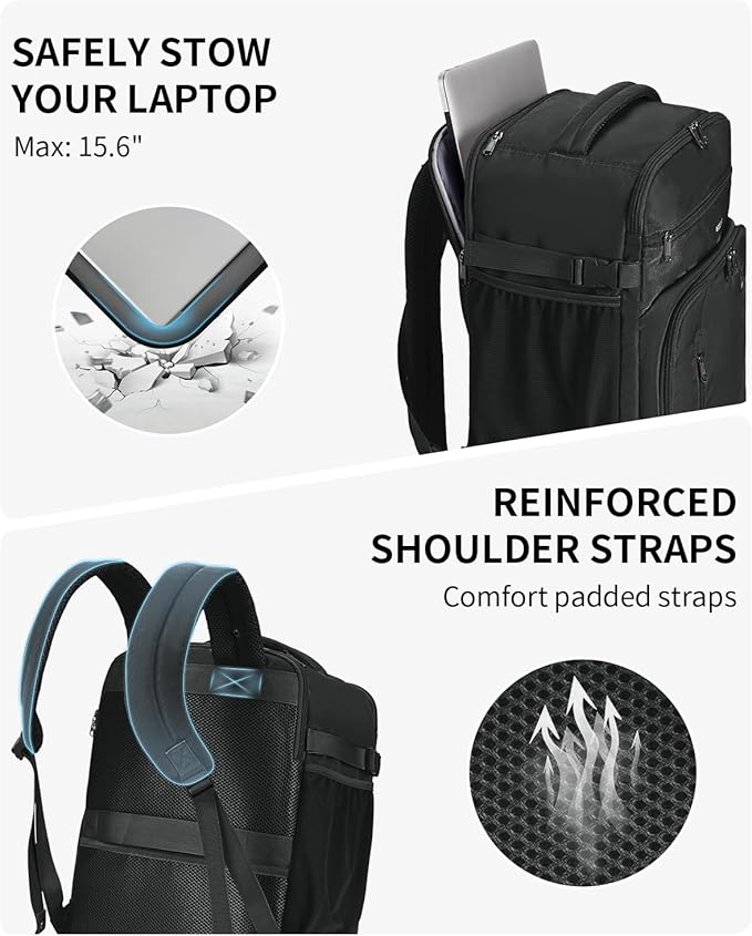 ECOHUB Travel Backpack for Men, 18x14x8 Spirit Airlines Personal Item Bag with Clear Toiletry Bag, Laptop Carry on Backpack with USB Port, Airline Approved Under Seat 14 Pockets 30L, Black