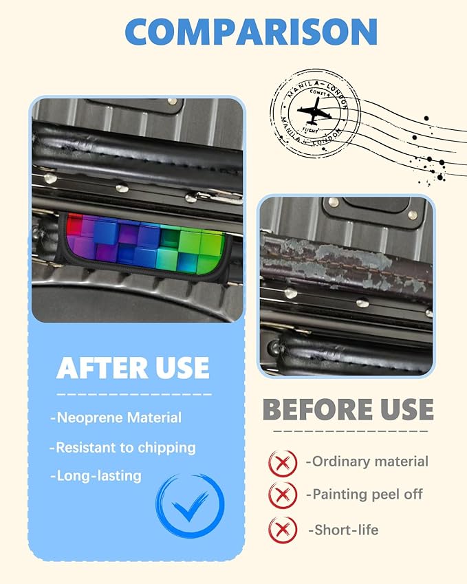 Slohif Luggage Handle Wrap 3Pcs Suitcase Identifier - Bag Strap Cover For Bogg Travel Accessories Easy Identification Bright Marker Sleeve Grips Comfort Neoprene Concealed Tag For Airport Color Block