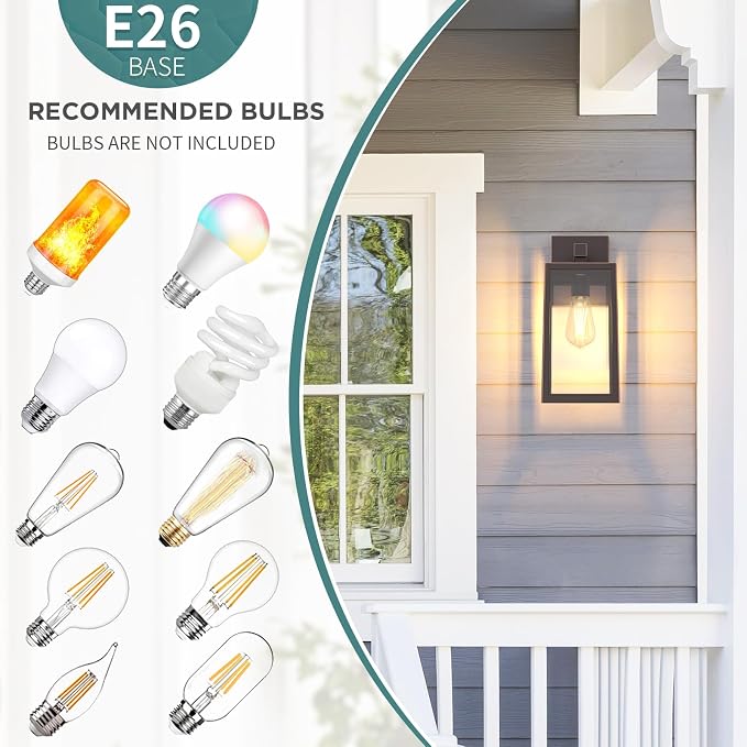 MAXvolador Outdoor Wall Light Fixture, Exterior Waterproof Wall Lantern | Porch Wall Sconce Oil Rubbed Bronze, Anti-Rust, E26 Socket, Clear Glass, Outside Wall Mount Light, Front Door Lighting