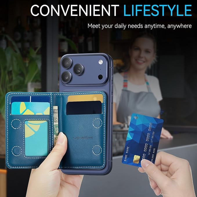 Vinich for MagSafe Wallet Magnetic RFID Blocking Card Holder Compatible with MagSafe Phones and Cases, Strong Magnet Minimalist Phone Wallet for iPhone 17/16/15/14/13/12/ Pro/Max/Plus, Blue