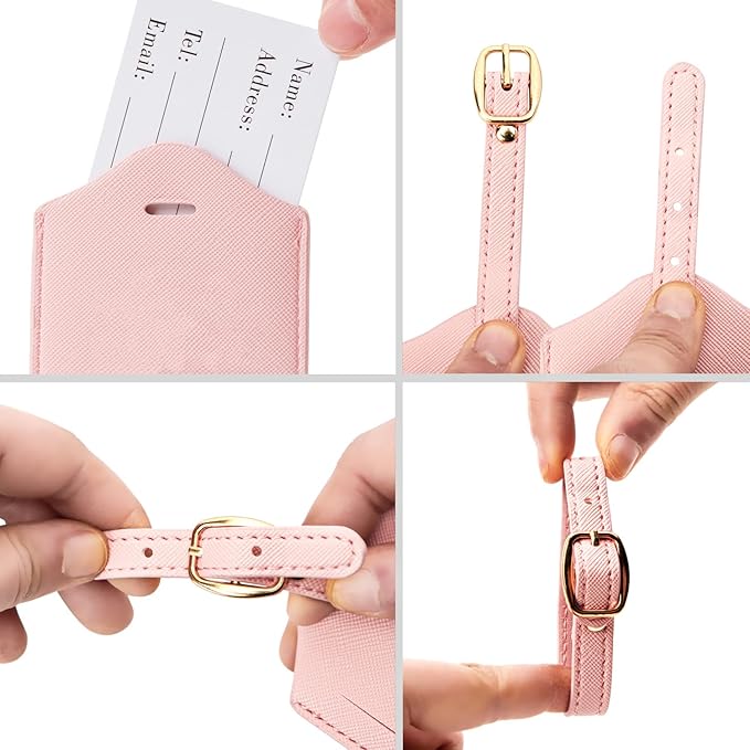 Initial Luggage Tag, PU Leather Luggage Tag, Embroidered Luggage Tag, Letter Luggage Tag, Monogrammed Luggage Tag, Luggage Tag for Baggage Bag Suitcase (J, Pink Leather+Champagne Gold Letter)