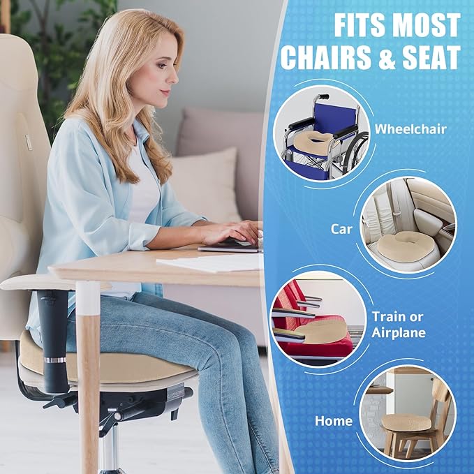 BlissTrends Donut Pillow Seat Cushion, Donut Chair Cushions for Postpartum Pregnancy & Hemorrhoids, Tailbone Pain Relief Cushion, Memory Foam Lifting Cushions for Office & Home Chairs (Khaki, X-Large)