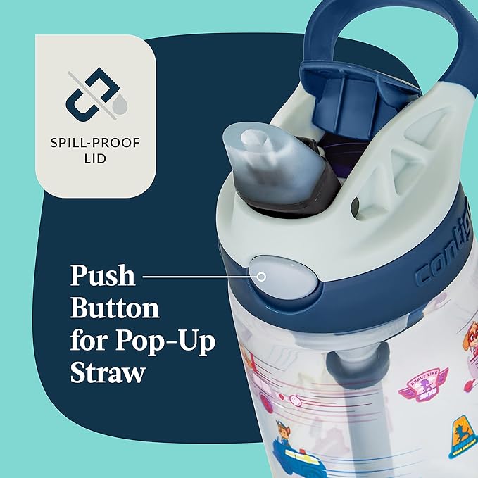 Contigo Paw Patrol Kids 14oz Plastic Water Bottles Aubrey Design with Spill-Proof Lid Silicone Straw Convenient for Travel/Home/School Use Dishwasher Safe,(Pack of 8)