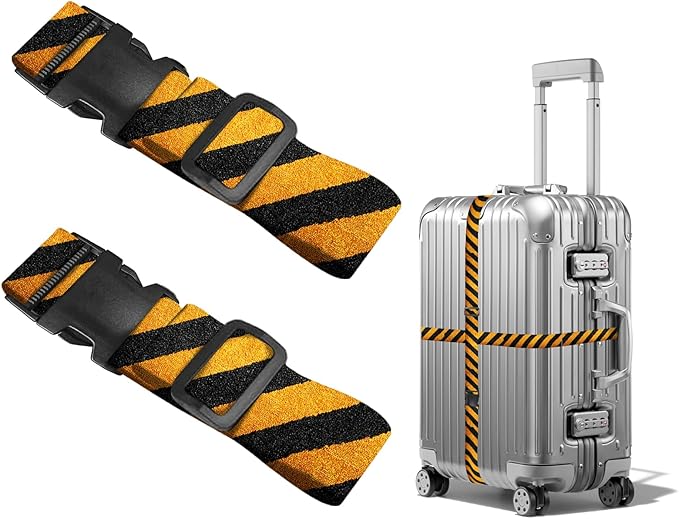 Nuxovilar Luggage Straps of 2 Set Black & Yellow Diagonal Stripes Pattern, 1.96x90.5 inches - Luggage Straps for Suitcases, Fit for Adventure Trips, Outdoor Travel, Daily Commute