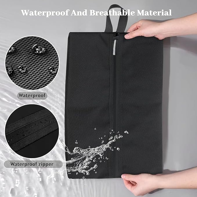Shoe Bag for Travel, Water-Resistant Shoe Pouch for Gym, Odor-Resistant Soccer Cleats Bag with Zipper for Sports Travel Work Men and Women (Black, 2-Pack)