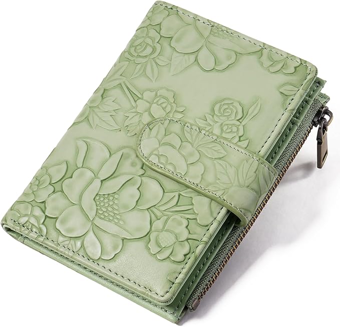 GAEKEAO Womens Wallet Small Vegan Leather RFID Blocking Bifold Zipper Pocket Wallet Card Case Purse with ID Window