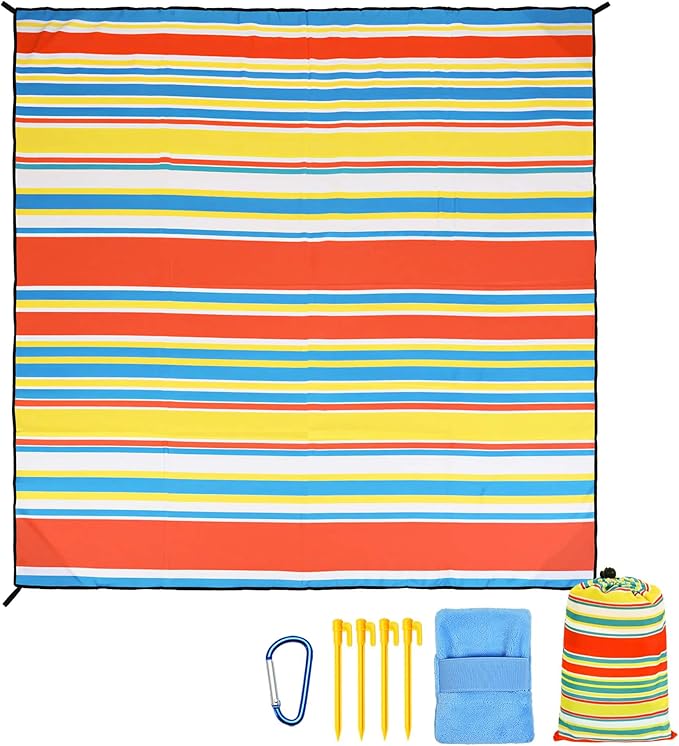 AISPARKY Pocket Beach Blanket Waterproof Sandproof Compact Picnic Mat with Sand Remover, Portable Outdoor Mat for Camping Hiking Travel Festival