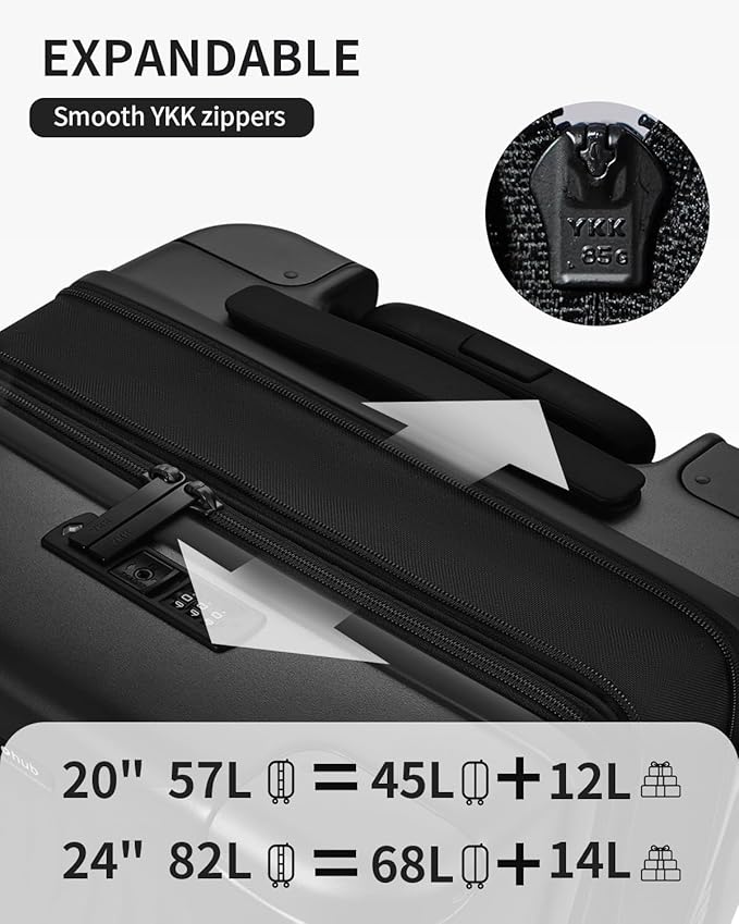 ECOHUB Hardside Expandable Carry On Luggage Sets, Recycled PC 20/24" Rolling Luggage Airline Approved with Spinner Wheels & TSA Lock, Lightweight Hardshell Travel Suitcase, 20+24 inch Carry-on Black