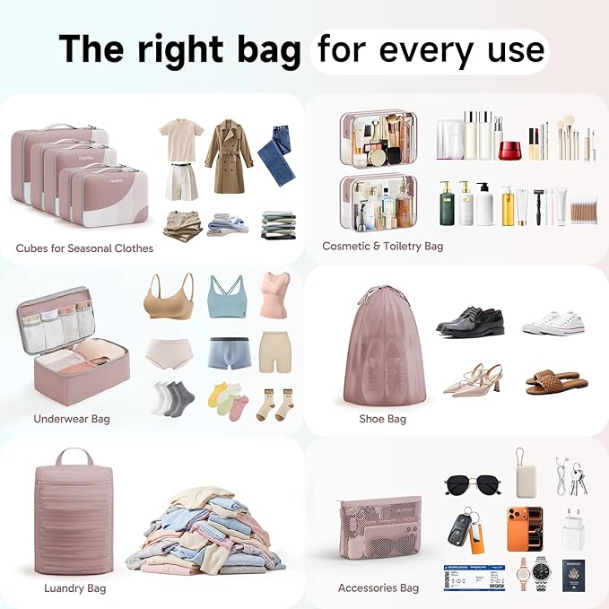 11 Set /9 Set Packing Cubes for Travel,Gifts for Women Mom Kids,TSA Approved Bags for Makeup, Cosmetic, Toiletry,Organizers for Suitcase Carry On,Cruise Essentials Airplane Accessories,Light Coral Red