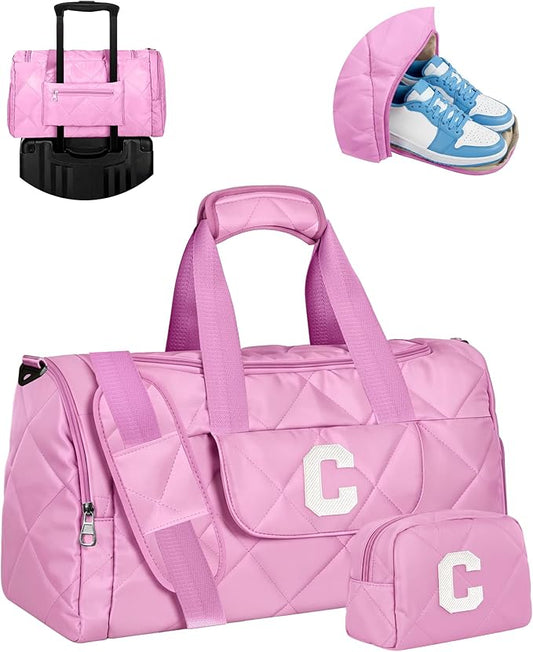Dance Ballet Bag Girls, Gifts for 8-12, 13-15, 16-19 Year Old Girls, Kids Duffle Bag, Cheer Sports Gymnastics Bag, Initial Travel Bag with Shoe Compartment, Daughter Granddaughter Gifts