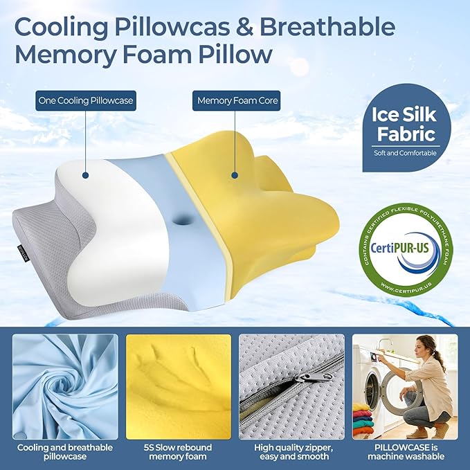 Cervical Neck Pillow for Pain Relief - Ergonomic Pillow Side Sleeper Pillow for Sleeping, Orthopedic Memory Foam Pillow for Neck Support, Contour Cervical Pillow Bed Pillow for Back Stomach Sleepers