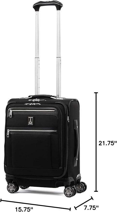 Travelpro Platinum Elite Softside Expandable Carry on Luggage, 8 Wheel Spinner Suitcase, USB Port, Men and Women, International, Shadow Black, Carry On 19-Inch
