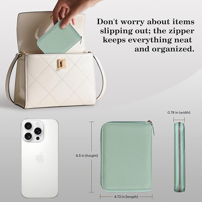 CoBak Passport Holder Cover with Safe Zipper Closure, Premium Passport Wallet for Travel, RFID Blocking Card Case, Waterproof Travel Accessories for Women, Agave Green