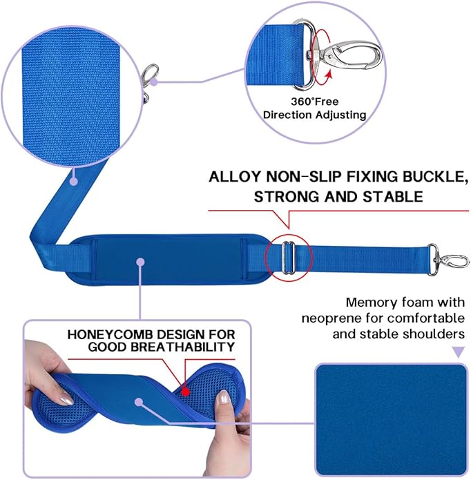 60 Inch Shoulder Strap with Removable Ultra-Thick Pad，Adjustable Buckles and Metal Hooks
