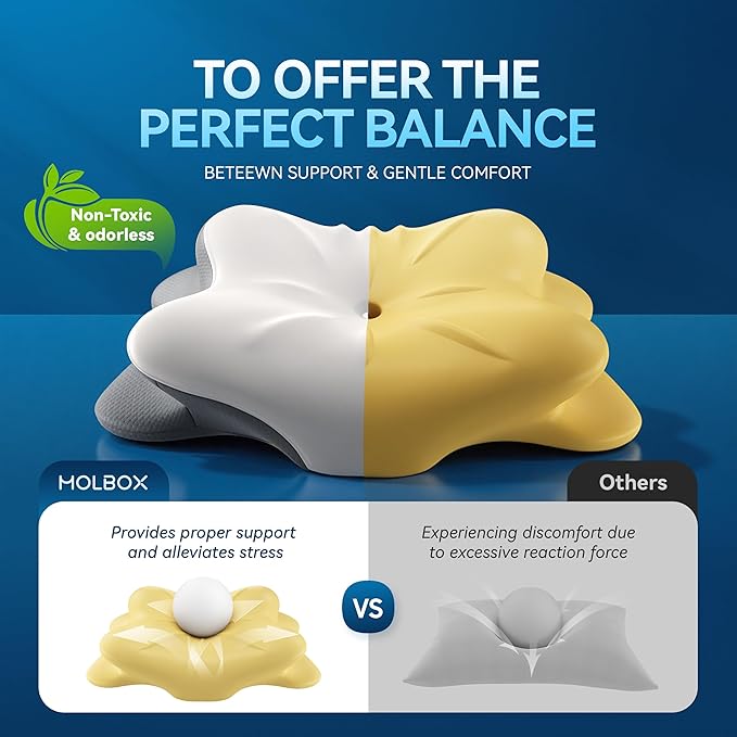 Cervical Neck Pillow for Neck Pain, Ergonomic Memory Foam for Side & Back Sleepers
