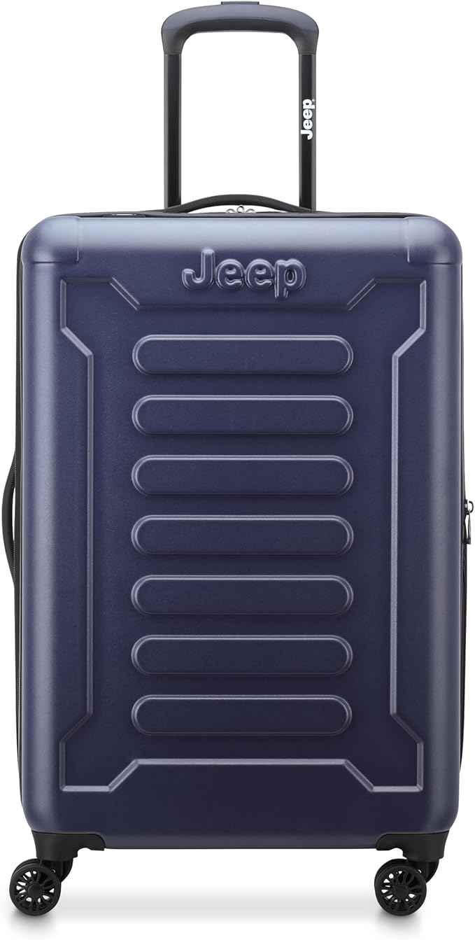 Jeep JH004C Hardside Expandable Luggage with Spinner Wheels, Peacoat Navy, Checked-Medium 24 Inch