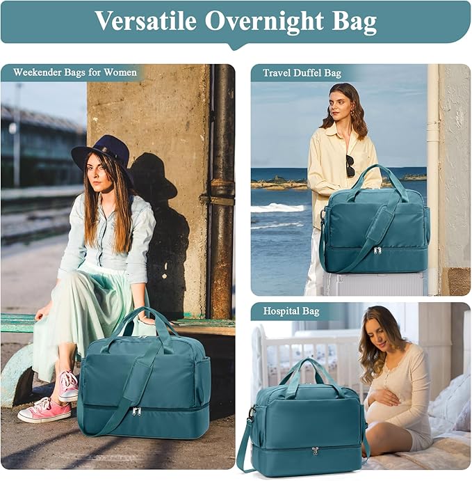 Travel Duffel Bags for Women, Carry-on Overnight Weekender Bag with Wet Pocket & Toiletry Bag, For Spirit Airlines 18x14x8 Personal Item Bag