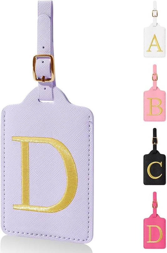 Personalized Initial Luggage Tags for Suitcases,Leather Letter Cute Luggage Tags with Privacy Name Card,Embroidered Monogrammed Travel Bag Backpack Tag Gifts for Women Kids Girls Teens(Purple-D)