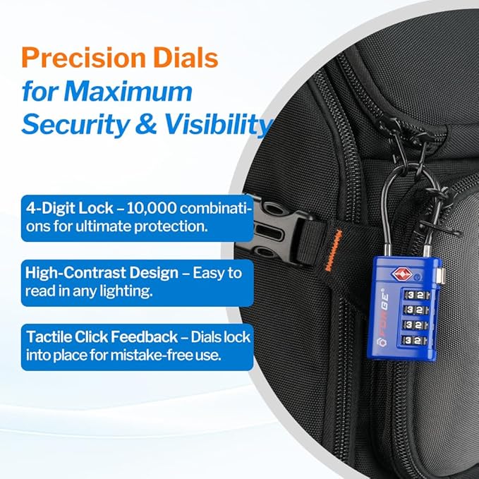 Forge TSA Approved Luggage Locks 4 Digit Combination TSA Travel Locks with TSA008, Open Alert Indicator, Zinc Alloy Body for Luggage, Suitcase, Backpack, and More. Blue 4 Locks.