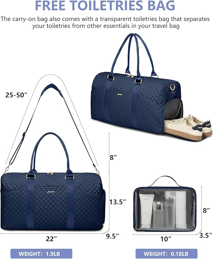 Women Weekender Travel Duffle Bag: Travel Duffel Overnight Bags with Shoe Compartment Large Carry on Tote with Toiletry Bag Weekend Traveling Yoga Gym Hospital Bag for Women with Wet Pocket Blue