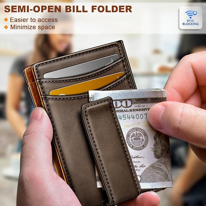 BULLIANT Men Airtag Wallet,Slim Wallet Money Clip Card Holder Magnetic Closure 12 Cards in Front Pocket RFID Blocking