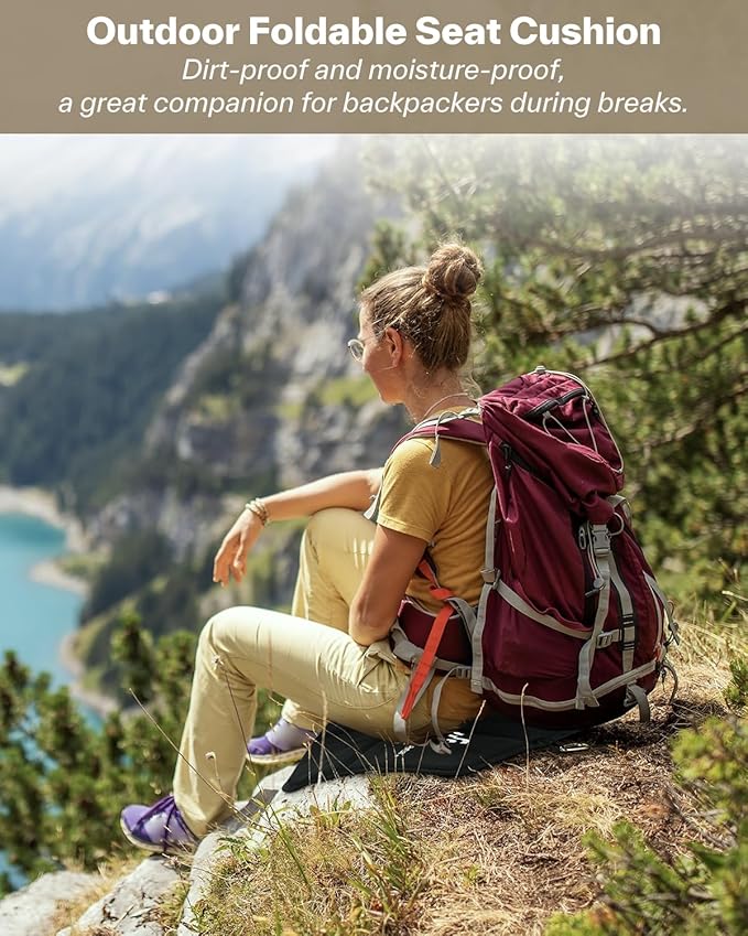 Sportneer Sitting Pad: Lightweight Waterproof Folding Seat Pad for Backpacking, 15.75'' x 15.75'' Portable Camping Seat Mat for Hiking, Picnics Beach & Outdoor Use, 0.13lbs