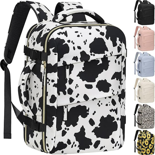 Large Travel Backpack for Women Personal Item for Airlines17 Inch Laptop Backpack College Business Work Weekender Hiking Womens Travel Backpack Cow Print