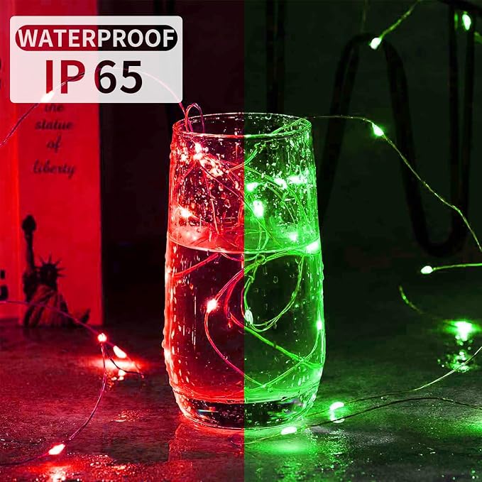 24 Pack Fairy Lights 7Ft 20 LED Twinkle String Lights 3 Modes Battery Operated Waterproof Firefly Starry for Mason Jar Party Wedding Christmas Valentines Day Table Centerpieces,Red&Green