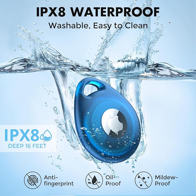 UNBREAKcable AirTag Holder, [4-Pack] IPX8 Waterproof AirTag Keyring Cover Case for Apple AirTag, Full-Body Covered AirTag Holder for Pet Collar, Keys, Bags