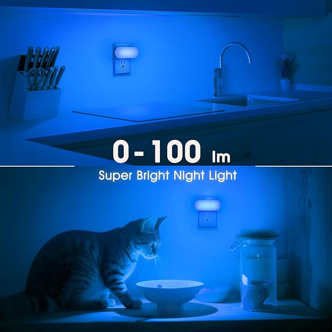 Blue Night Lights Plug into Wall with Dusk to Dawn Sensor | Dimmable Night Lights Plug Into Wall,for Kids Room Bedroom Stair,Blue Night Light,1W,4 Pack