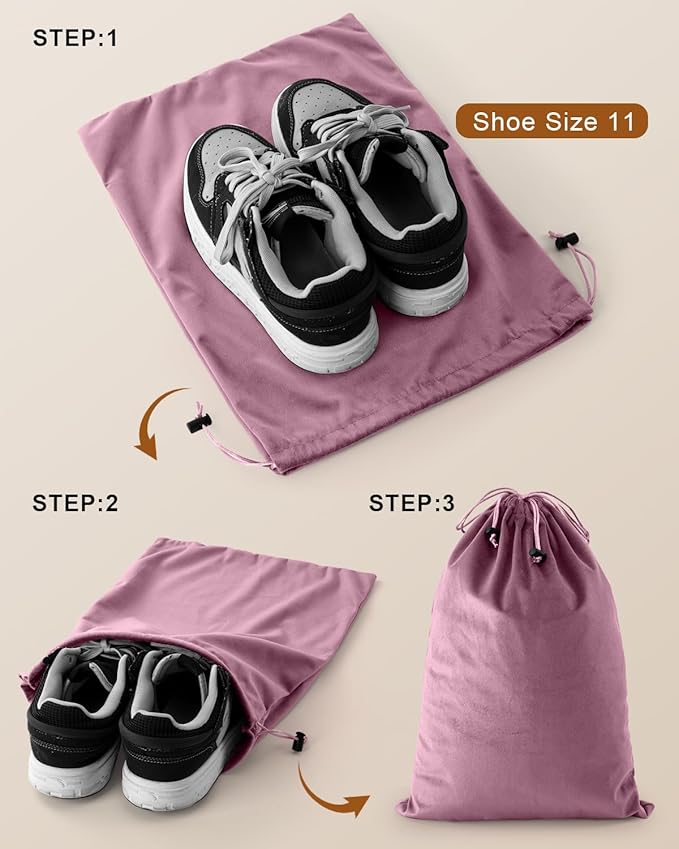 FantasyLife Shoe Bags for Travel, 17.3"x12.6" Washable Dust Bags for Storage & Packing, Flannel Shoe Pouch with Drawstring Closure for Purses, Handbags, Shoes & Toys (2, Parfait Pink)