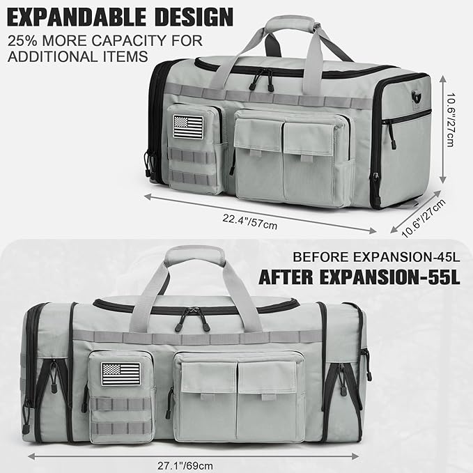 G4Free 3-in-1 Duffle Bag for Travel, Large Gym Duffle Backpack for Men Women with Shoes Compartment and Wet Pocket, Grey
