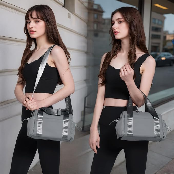 Small Gym Bag for Women, Mini Crossbody Gym Duffle Bag with Wet Compartment, Carry on Gym Tote Bag for Workout Dance Sport Travel (Mini-Grey)