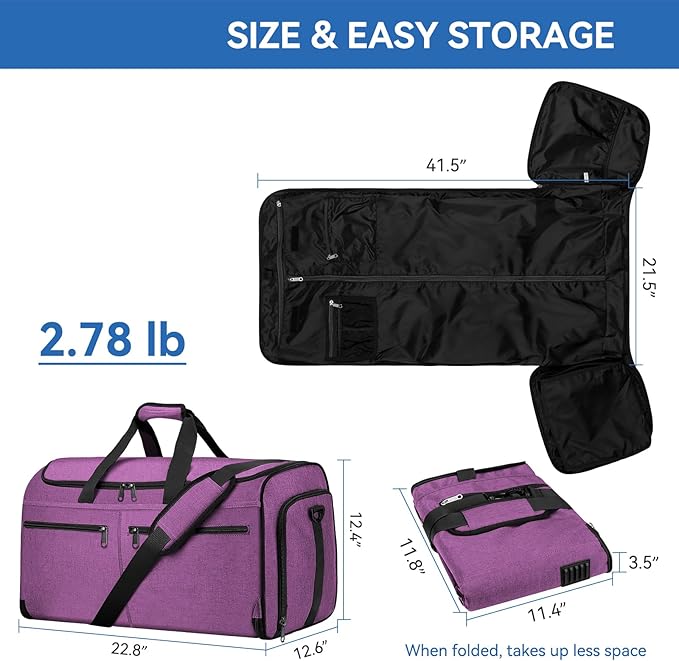 Bukere Carry on Garment Duffle Bag for Travel, Convertible Suit Bag with Backpack Shoulder Straps, Shoe Compartment, Waterproof 3 in 1 Weekender Suit Bag for Men Women