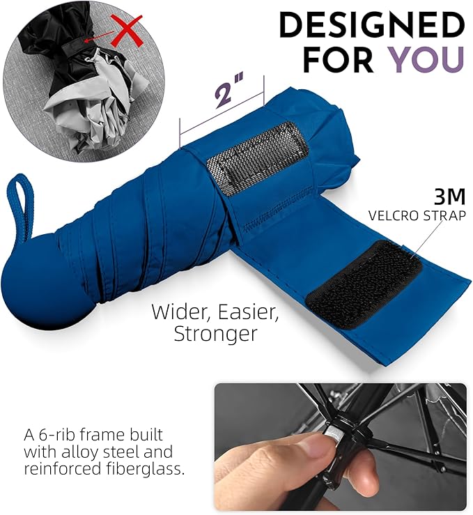 Travel Mini Umbrella Compact Small & Lightweight, UV Rain Protection, Pocket-Sized Folding Umbrellas with Quickdraw & Case for Men Women & Kids Backpack