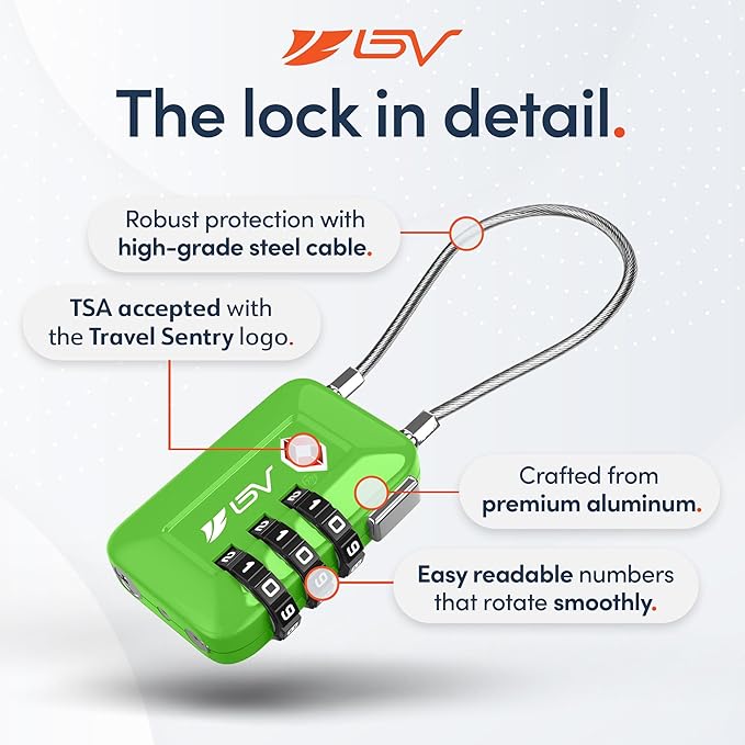 TSA Accpeted Luggage Travel Lock, Set-Your-Own Combination Lock for School Gym, Golf Bag, Locker, Luggage Suitcase Baggage Locks, Filing Cabinets, Toolbox, Case (Green, 2 Pack)