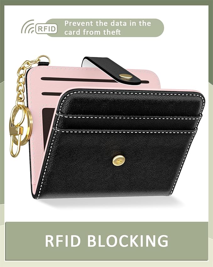 Aiawoxc Womens Wallet, RFID Small Wallets for Women, Slim Compact Credit Card Holder, Cute Leather Bifold Ladies Purse with Zipper Coin Pocket and ID Window, Black