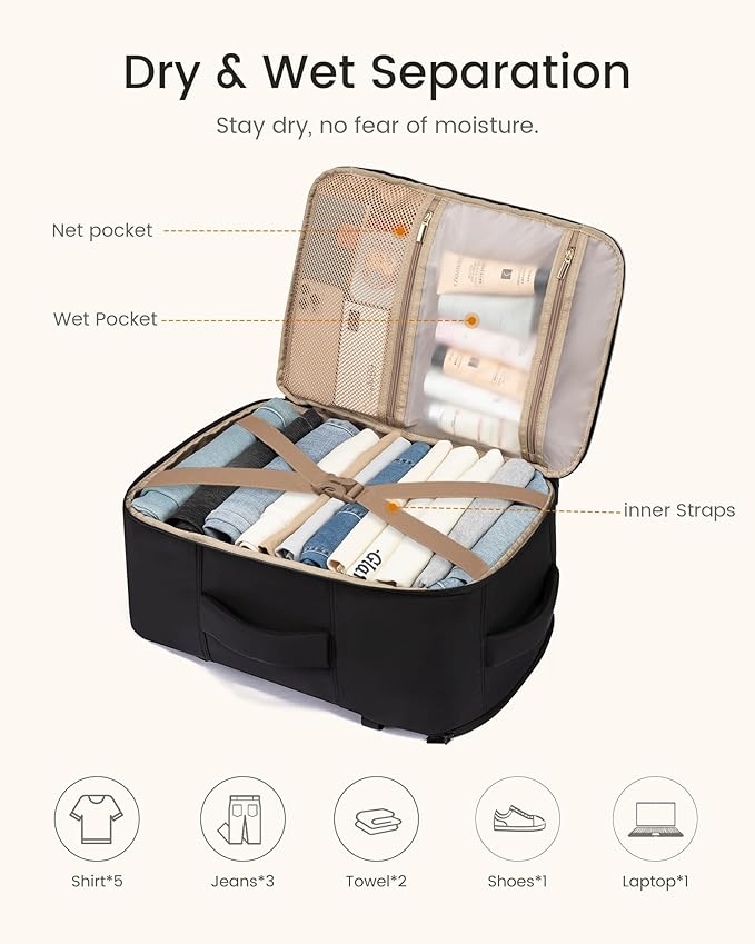 LOVEVOOK 40L Travel Backpack for Women Men, TSA Personal Item Travel Bag Fits 17.3inch Laptop, Waterproof Airline Approved Carry On Luggage With 2 Cubes for Weekender Hiking Business, Navy
