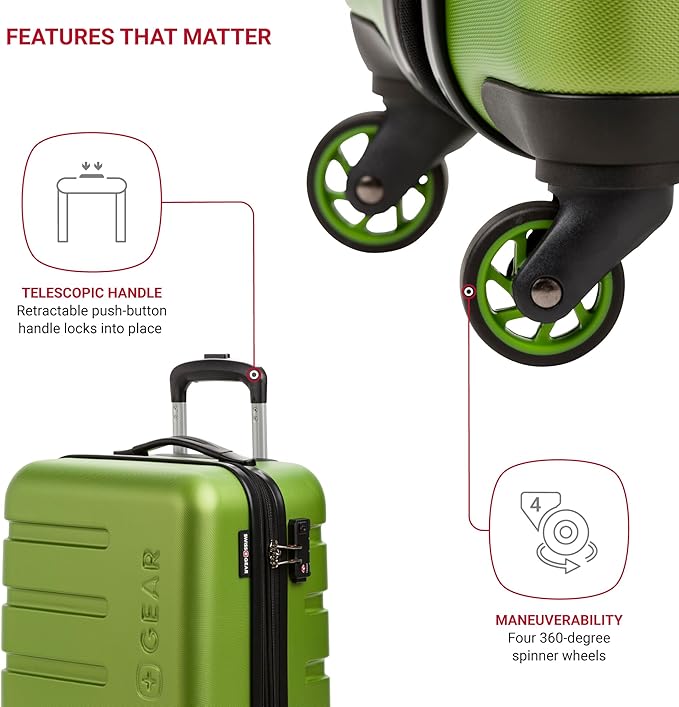 SwissGear 7366 Signature Hardside Expandable Luggage with Spinner Wheels, TSA Lock, Cup-Holder, Green, 2-Piece Set (19/27)