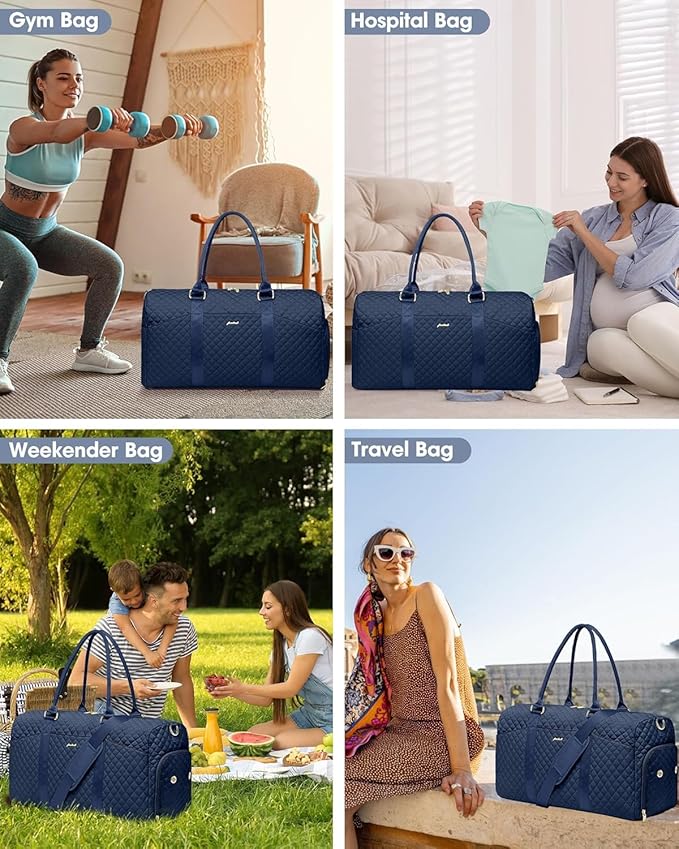 Women Weekender Travel Duffle Bag: Travel Duffel Overnight Bags with Shoe Compartment Large Carry on Tote with Toiletry Bag Weekend Traveling Yoga Gym Hospital Bag for Women with Wet Pocket Blue