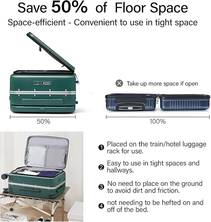 Hanke Top Opening Carry On Luggage, 20 Inch All-PC Aluminum Frame Wide Handle Luggage, Hard Shell Trunk Suitcase with Spinner Wheels, TSA Airline Approved (Blackish Green, 40L)