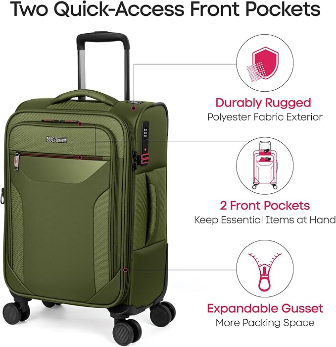 3PCS Set Softside Luggage Sets w/ Spinner Wheels,Expandable 20% Suitcase Upright Spinner Softshell w/TSA LOCK, Lightweight Durable Rolling Travel Luggage Set for Men/Women（Green,22in/28in/32in）